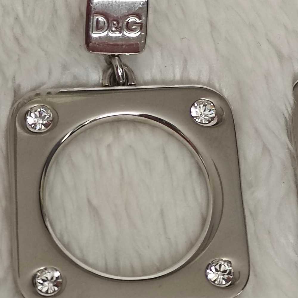 Dolce & Gabbana D&G Silver Tone Crystal Square Drop Earrings Logo Engraved - Picture 4 of 6